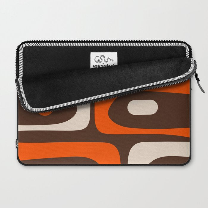 Retro 70s Aesthetic Abstract Mid Century Modern Minimalist Piquet Pattern Brown and Orange Laptop Sleeve Gallery Image 2