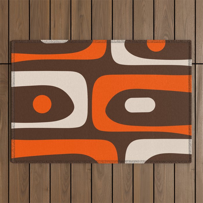 Retro 70s Aesthetic Abstract Mid Century Modern Minimalist Piquet Pattern Brown and Orange Outdoor Rug Gallery Image 1