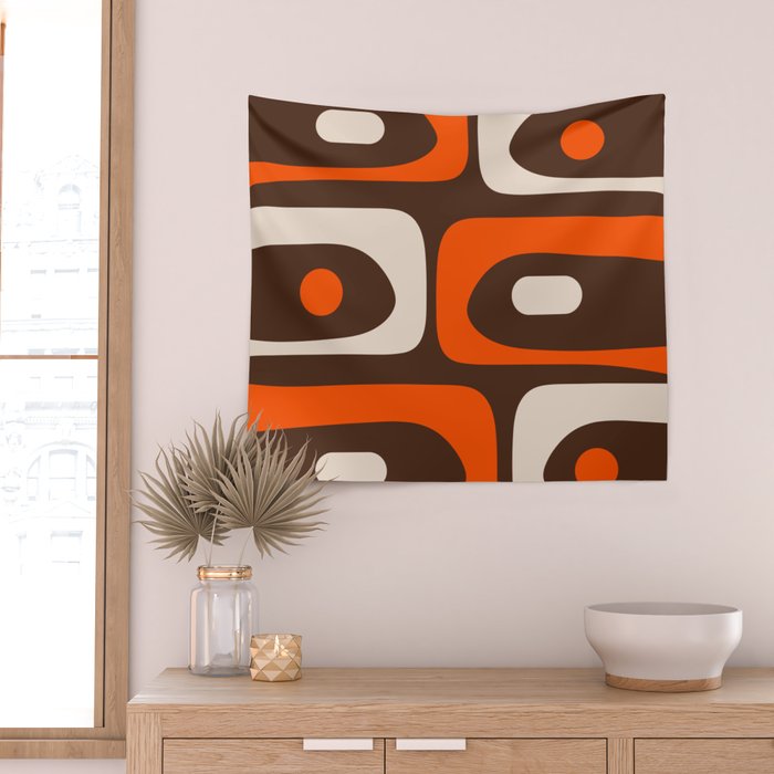 Retro 70s Aesthetic Abstract Mid Century Modern Minimalist Piquet Pattern Brown and Orange Wall Tapestry Gallery Image 2