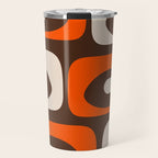 Retro 70s Aesthetic Abstract Mid Century Modern Minimalist Piquet Pattern Brown and Orange Travel Mug Gallery Image 1