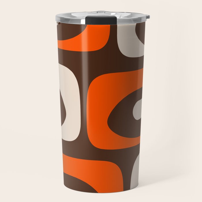 Retro 70s Aesthetic Abstract Mid Century Modern Minimalist Piquet Pattern Brown and Orange Travel Mug Gallery Image 1