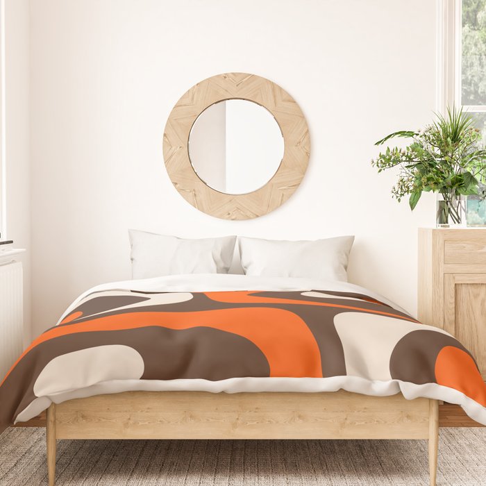 Retro 70s Aesthetic Abstract Mid Century Modern Minimalist Piquet Pattern Brown and Orange Duvet Cover Gallery Image 3