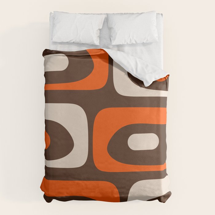 Retro 70s Aesthetic Abstract Mid Century Modern Minimalist Piquet Pattern Brown and Orange Duvet Cover Gallery Image 1