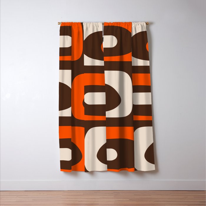 Retro 70s Aesthetic Abstract Mid Century Modern Minimalist Piquet Pattern Brown and Orange Window Curtain Gallery Image 3