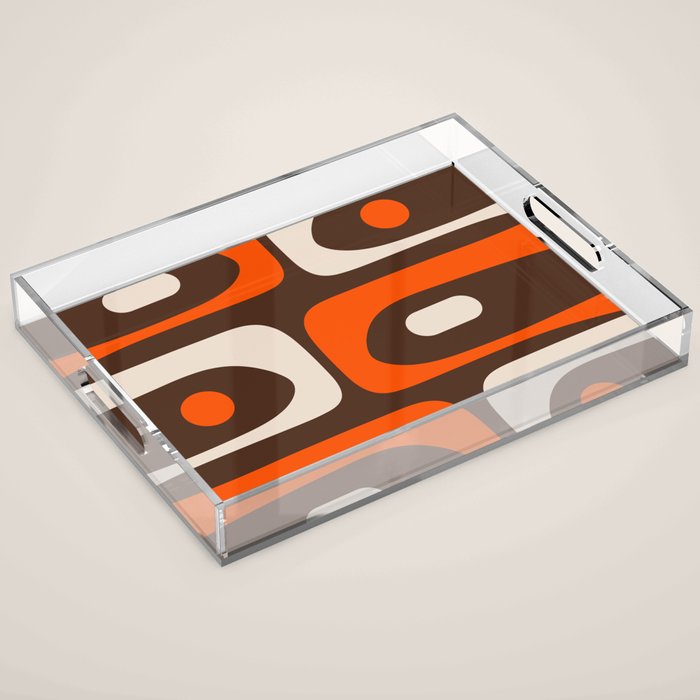 Retro 70s Aesthetic Abstract Mid Century Modern Minimalist Piquet Pattern Brown and Orange Acrylic Tray Gallery Image 1