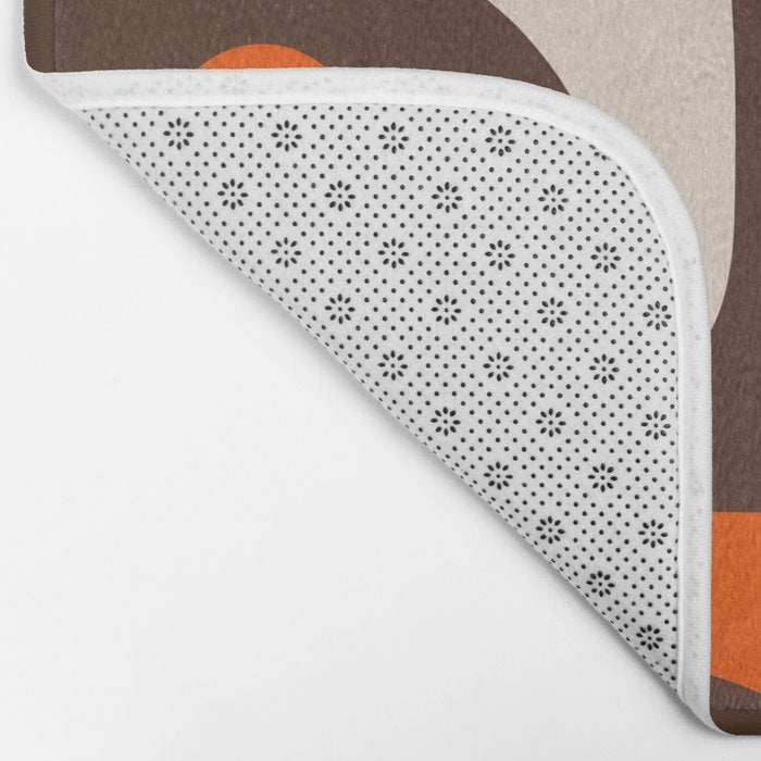 Retro 70s Aesthetic Abstract Mid Century Modern Minimalist Piquet Pattern Brown and Orange Bath Mat Gallery Image 2