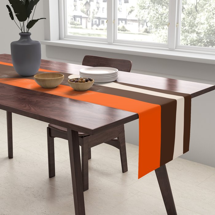 Retro 70s Aesthetic Abstract Mid Century Modern Minimalist Piquet Pattern Brown and Orange Table Runner Gallery Image 2