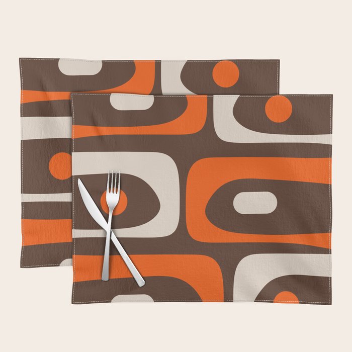 Retro 70s Aesthetic Abstract Mid Century Modern Minimalist Piquet Pattern Brown and Orange Placemat Gallery Image 1