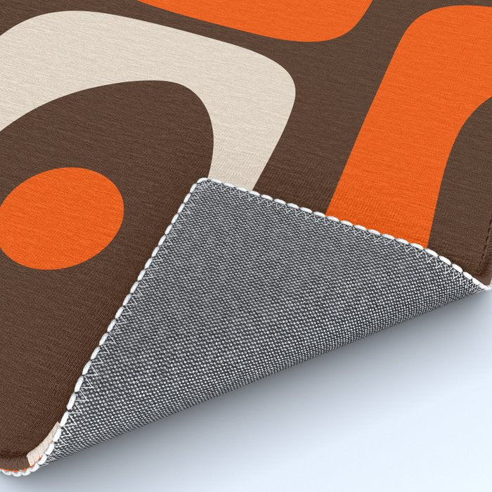Retro 70s Aesthetic Abstract Mid Century Modern Minimalist Piquet Pattern Brown and Orange Rug Gallery Image 4