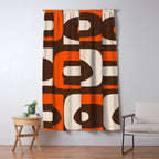 Retro 70s Aesthetic Abstract Mid Century Modern Minimalist Piquet Pattern Brown and Orange Window Curtain Gallery Image 5
