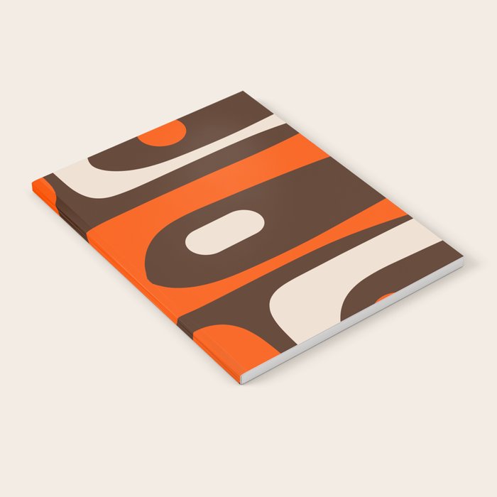 Retro 70s Aesthetic Abstract Mid Century Modern Minimalist Piquet Pattern Brown and Orange Notebook Gallery Image 2