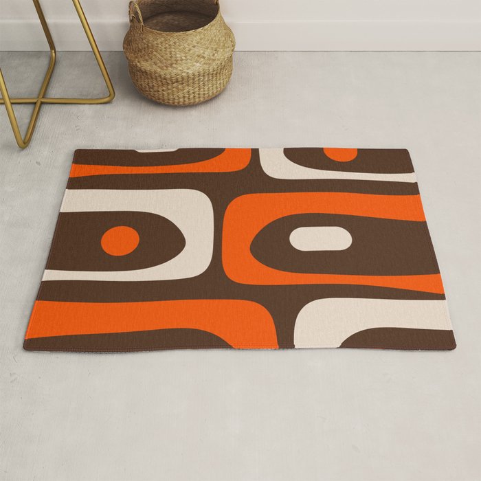 Retro 70s Aesthetic Abstract Mid Century Modern Minimalist Piquet Pattern Brown and Orange Rug Gallery Image 1