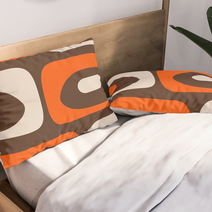 Retro 70s Aesthetic Abstract Mid Century Modern Minimalist Piquet Pattern Brown and Orange Pillow Sham Gallery Image 2