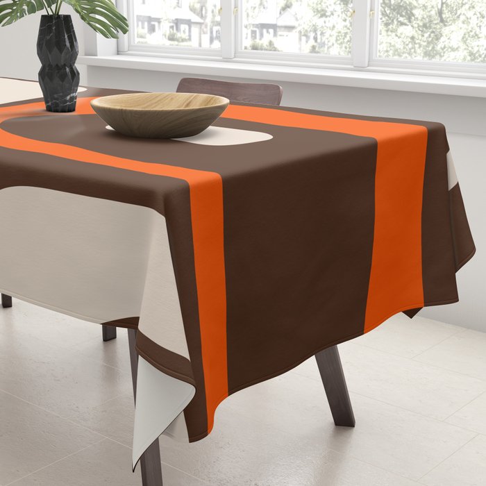 Retro 70s Aesthetic Abstract Mid Century Modern Minimalist Piquet Pattern Brown and Orange Tablecloth Gallery Image 3