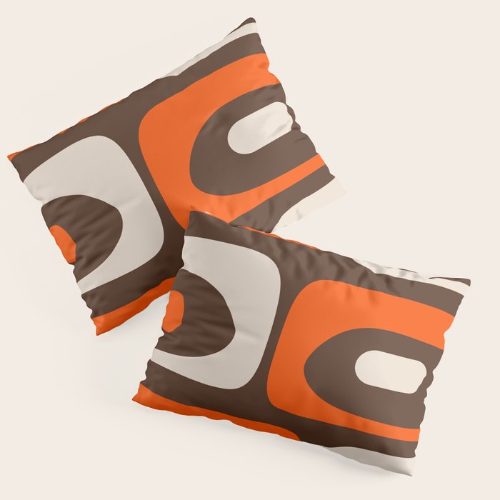 Retro 70s Aesthetic Abstract Mid Century Modern Minimalist Piquet Pattern Brown and Orange Pillow Sham Gallery Image 1