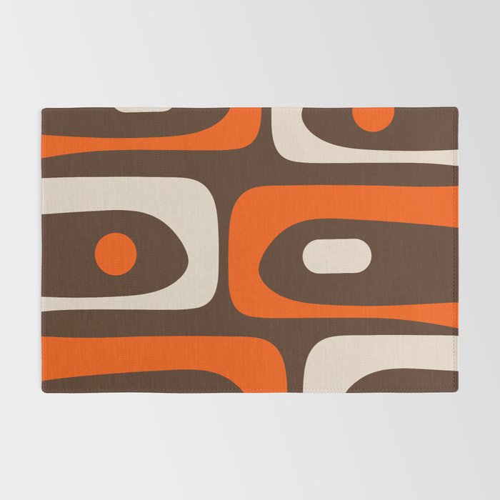 Retro 70s Aesthetic Abstract Mid Century Modern Minimalist Piquet Pattern Brown and Orange Rug Gallery Image 2