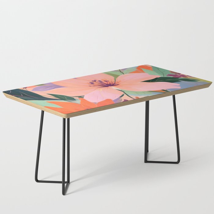 Summer Happy Place, Floral Botanical Nature Painting, Plants Garden Pastel Eclectic, Vintage Flowers Blossom Bohemian Coffee Table Gallery Image 1