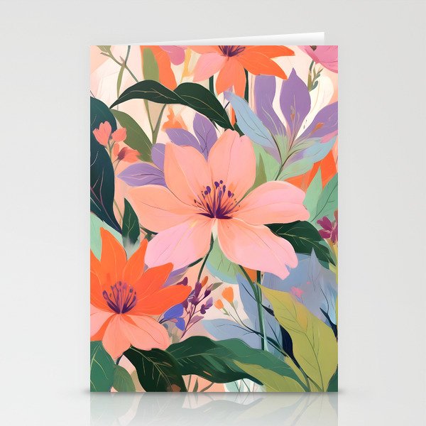 Summer Happy Place, Floral Botanical Nature Painting, Plants Garden Pastel Eclectic, Vintage Flowers Blossom Bohemian Stationery Card Gallery Image 1