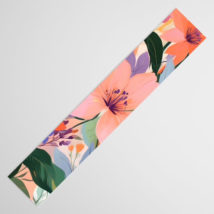 Summer Happy Place, Floral Botanical Nature Painting, Plants Garden Pastel Eclectic, Vintage Flowers Blossom Bohemian Table Runner Gallery Image 3