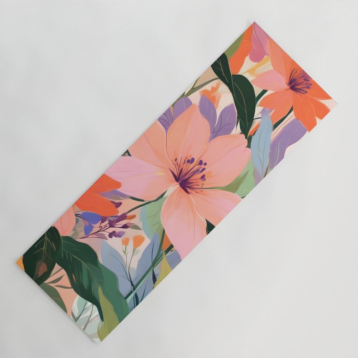 Summer Happy Place, Floral Botanical Nature Painting, Plants Garden Pastel Eclectic, Vintage Flowers Blossom Bohemian Yoga Mat Gallery Image 1