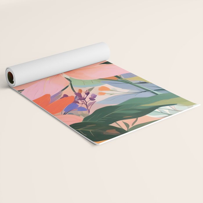 Summer Happy Place, Floral Botanical Nature Painting, Plants Garden Pastel Eclectic, Vintage Flowers Blossom Bohemian Yoga Mat Gallery Image 2