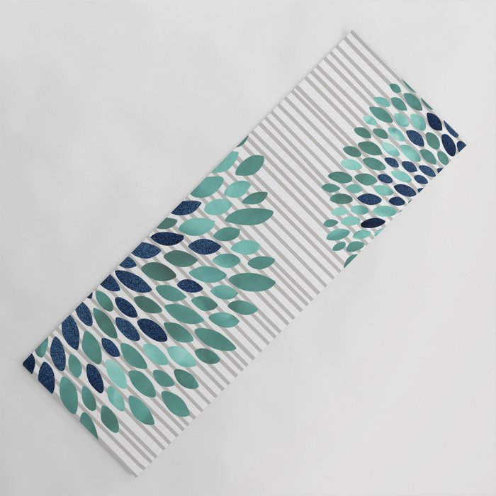 Floral Prints, Gray, Teal and Blue, Abstract Art Yoga Mat Gallery Image 1
