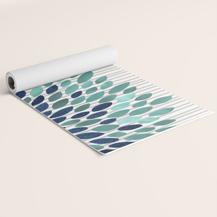 Floral Prints, Gray, Teal and Blue, Abstract Art Yoga Mat Gallery Image 2