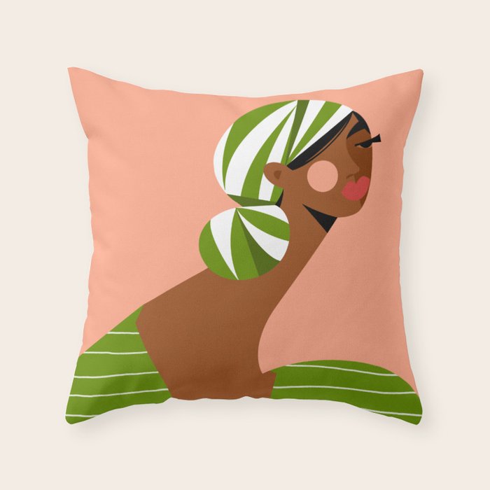 Head Wrapped Beauty Throw Pillow Gallery Image 1