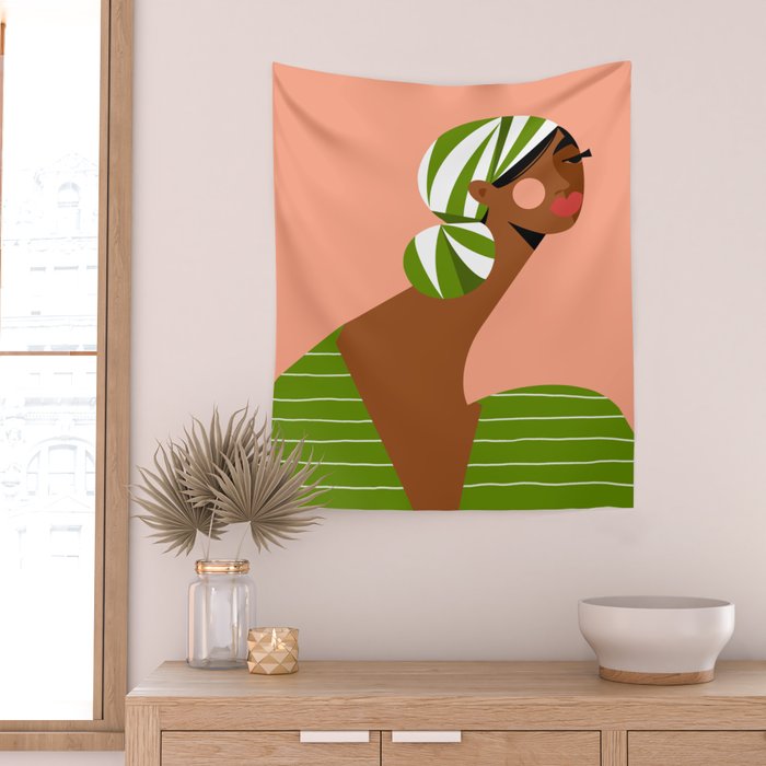 Head Wrapped Beauty Wall Tapestry Gallery Image 2