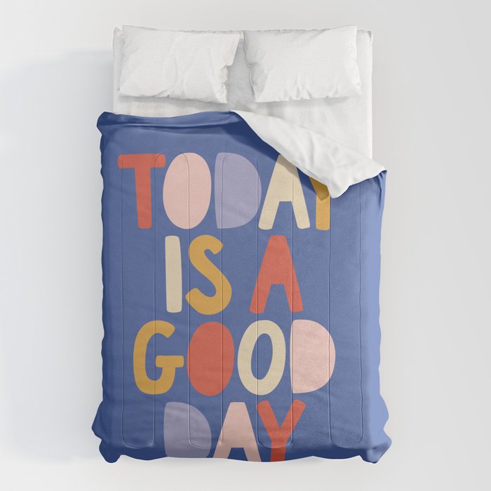 Today is a Good Day in blue red peach pink and mustard yellow Comforter Gallery Image 1