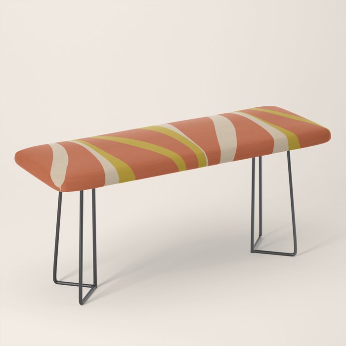Mid Century Modern Retro Lounge Striped Pattern in Mid Mod Orange Mustard Beige Bench Gallery Image 1