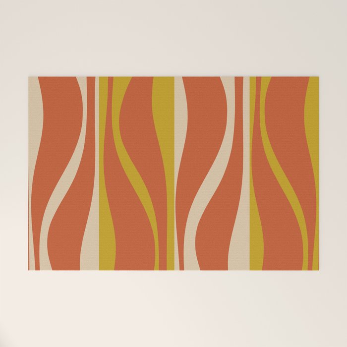 Mid Century Modern Retro Lounge Striped Pattern in Mid Mod Orange Mustard Beige Welcome Mat Gallery Image 1