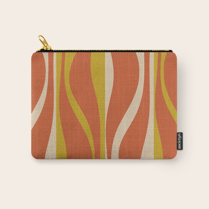 Mid Century Modern Retro Lounge Striped Pattern in Mid Mod Orange Mustard Beige Carry All Pouch Gallery Image 1