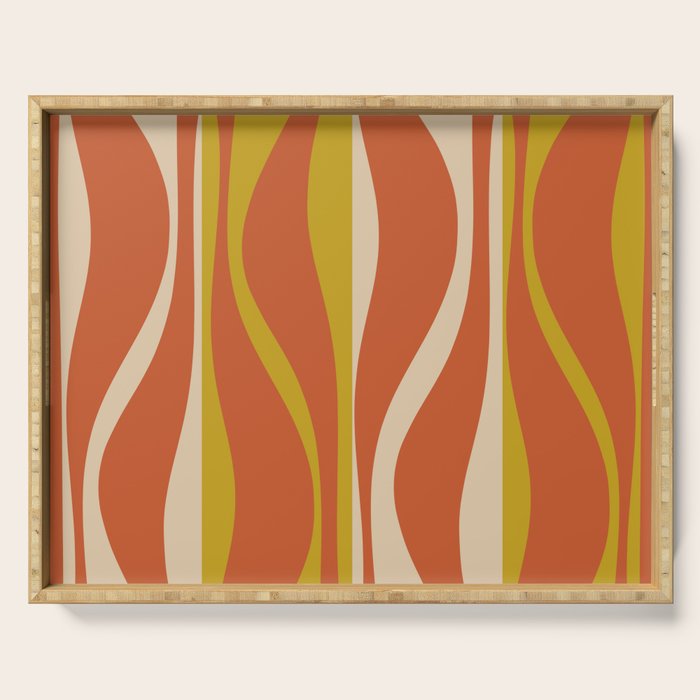 Mid Century Modern Retro Lounge Striped Pattern in Mid Mod Orange Mustard Beige Serving Tray Gallery Image 1