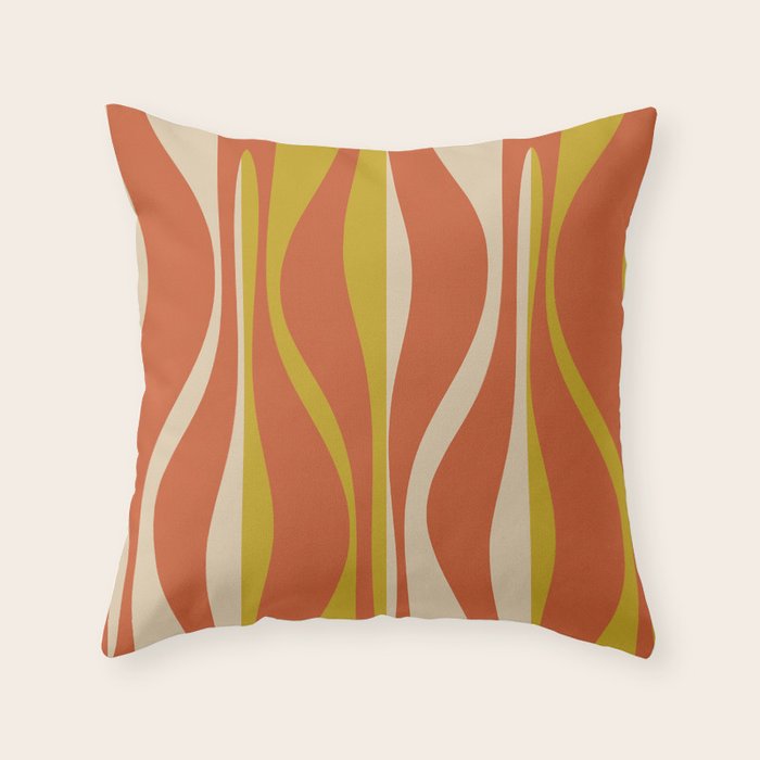 Mid Century Modern Retro Lounge Striped Pattern in Mid Mod Orange Mustard Beige Throw Pillow Gallery Image 6