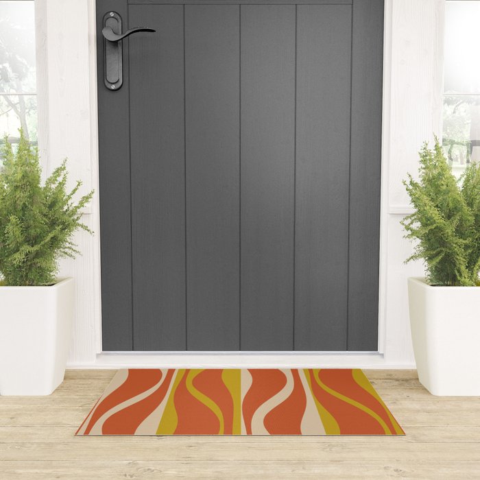 Mid Century Modern Retro Lounge Striped Pattern in Mid Mod Orange Mustard Beige Welcome Mat Gallery Image 3