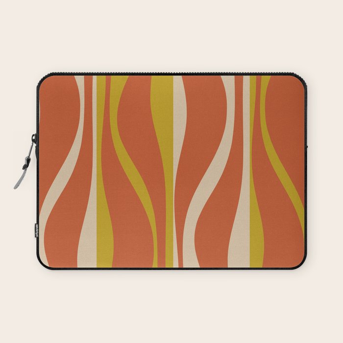 Mid Century Modern Retro Lounge Striped Pattern in Mid Mod Orange Mustard Beige Laptop Sleeve Gallery Image 1
