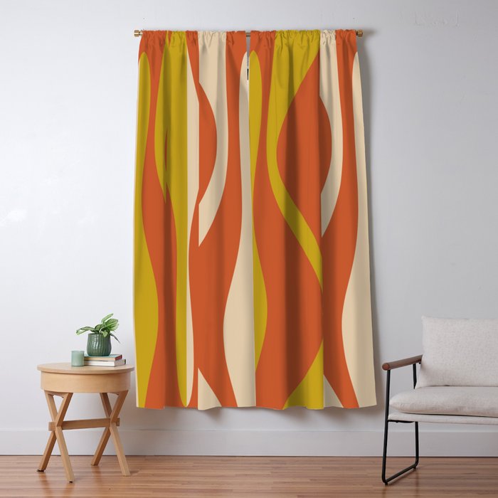 Mid Century Modern Retro Lounge Striped Pattern in Mid Mod Orange Mustard Beige Window Curtain Gallery Image 5