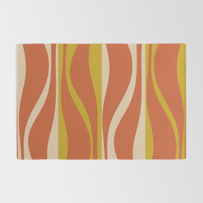 Mid Century Modern Retro Lounge Striped Pattern in Mid Mod Orange Mustard Beige Rug Gallery Image 2