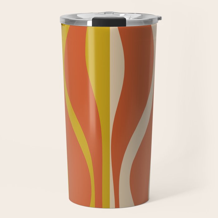 Mid Century Modern Retro Lounge Striped Pattern in Mid Mod Orange Mustard Beige Travel Mug Gallery Image 1
