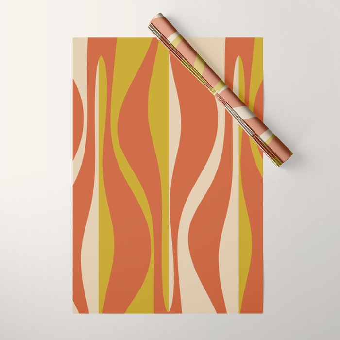 Mid Century Modern Retro Lounge Striped Pattern in Mid Mod Orange Mustard Beige Wrapping Paper Gallery Image 1