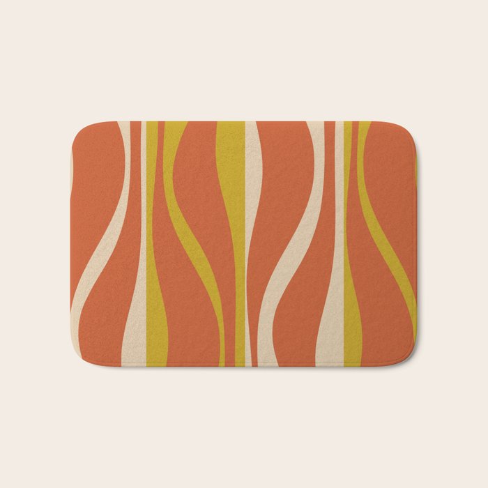 Mid Century Modern Retro Lounge Striped Pattern in Mid Mod Orange Mustard Beige Bath Mat Gallery Image 1