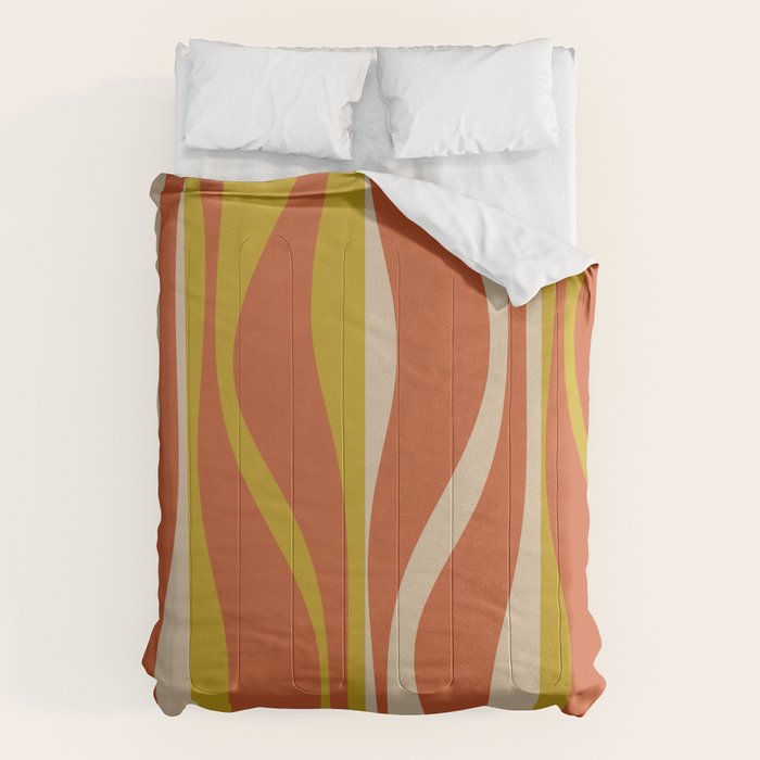 Mid Century Modern Retro Lounge Striped Pattern in Mid Mod Orange Mustard Beige Comforter Gallery Image 6