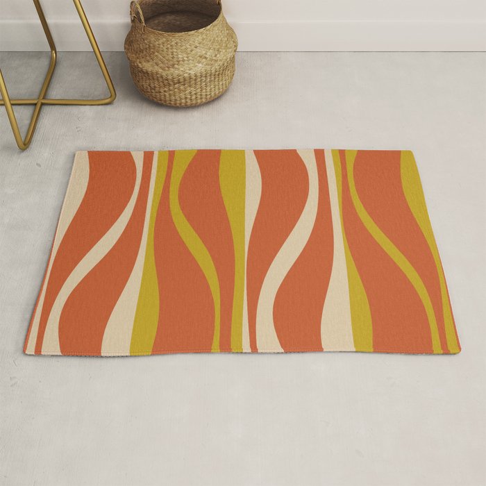 Mid Century Modern Retro Lounge Striped Pattern in Mid Mod Orange Mustard Beige Rug Gallery Image 1