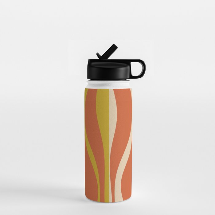 Mid Century Modern Retro Lounge Striped Pattern in Mid Mod Orange Mustard Beige Water Bottle Gallery Image 1