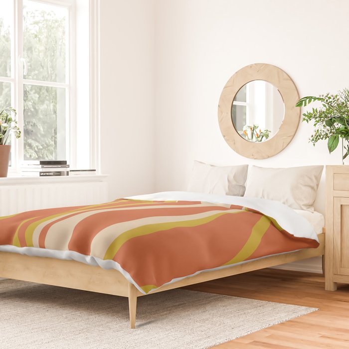 Mid Century Modern Retro Lounge Striped Pattern in Mid Mod Orange Mustard Beige Duvet Cover Gallery Image 2