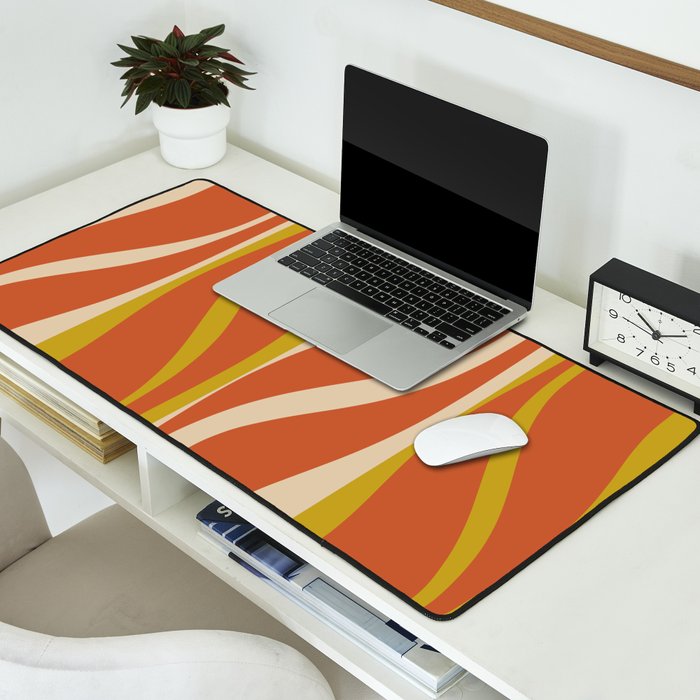 Mid Century Modern Retro Lounge Striped Pattern in Mid Mod Orange Mustard Beige Desk Mat Gallery Image 2