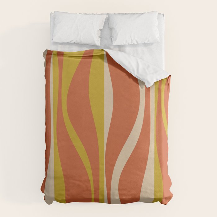 Mid Century Modern Retro Lounge Striped Pattern in Mid Mod Orange Mustard Beige Duvet Cover Gallery Image 6
