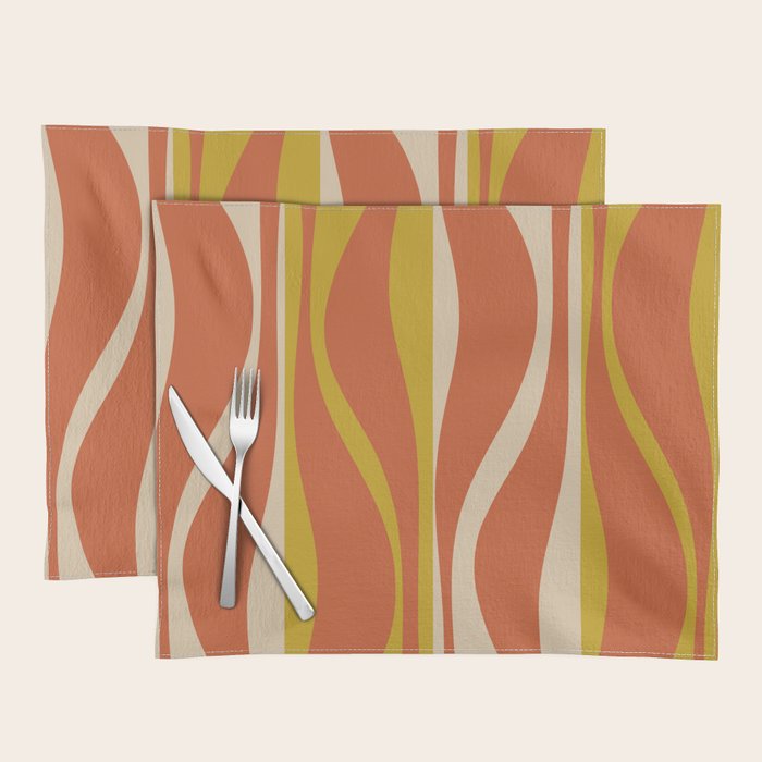 Mid Century Modern Retro Lounge Striped Pattern in Mid Mod Orange Mustard Beige Placemat Gallery Image 1