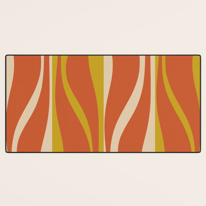 Mid Century Modern Retro Lounge Striped Pattern in Mid Mod Orange Mustard Beige Desk Mat Gallery Image 3